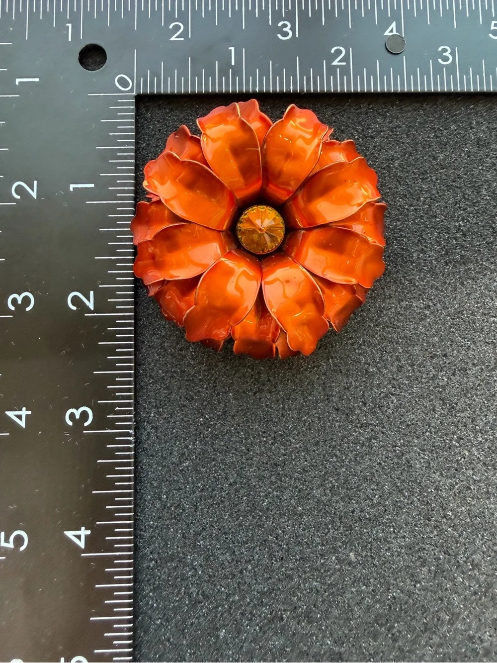 Vintage Vibrant Enamel Rivoli Rhinestone Flower Brooch Pin